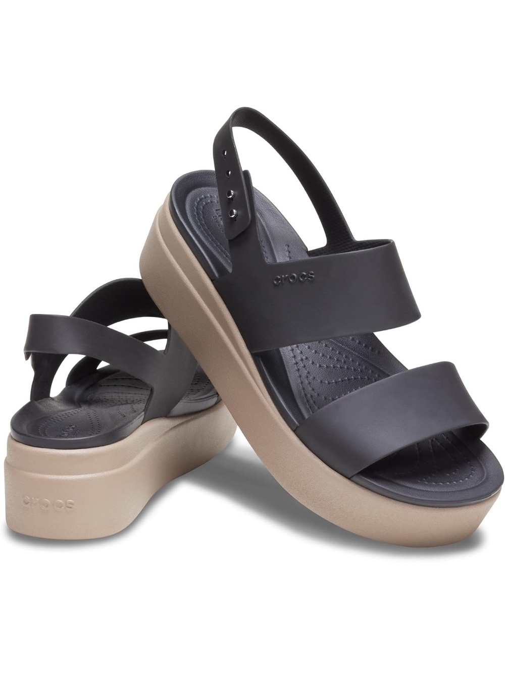 CROCS Women's Black Upper with Beige Platform Sandals